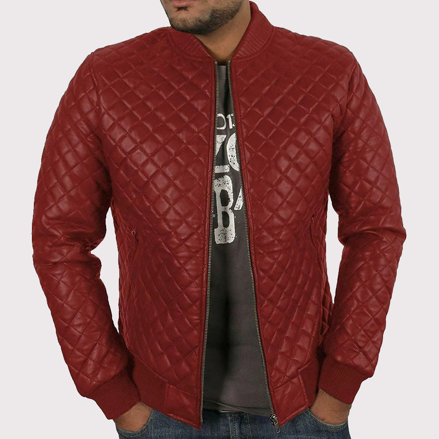 Original Lambskin Quilted Leather Jacket for Men - Biker Casual Style - AMSEL LEATHERS