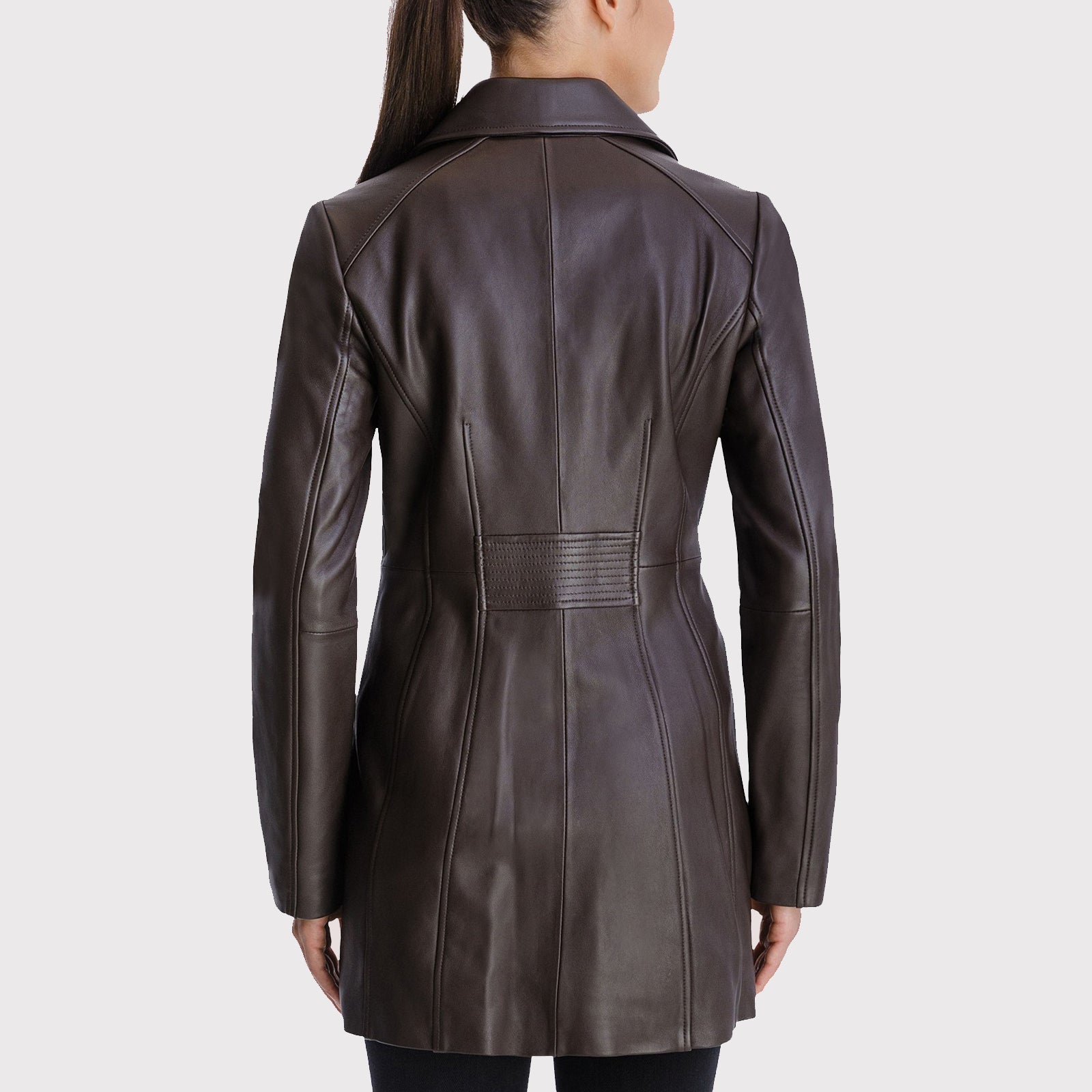 Petite Button Down Leather Coat for Women - AMSEL LEATHERS