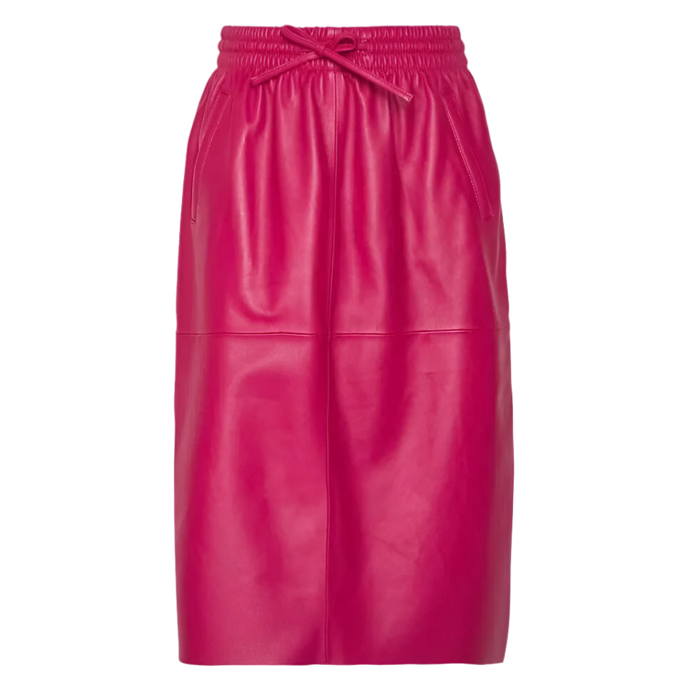 Pink Women’s Midi Leather Skirt – Elegant & Fashionable - AMSEL LEATHERS