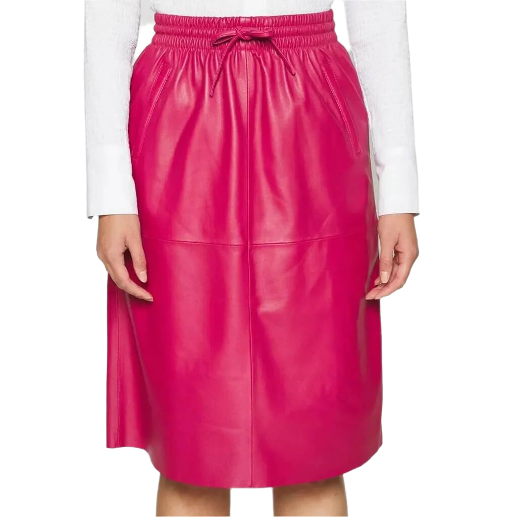 Pink Women’s Midi Leather Skirt – Elegant & Fashionable - AMSEL LEATHERS