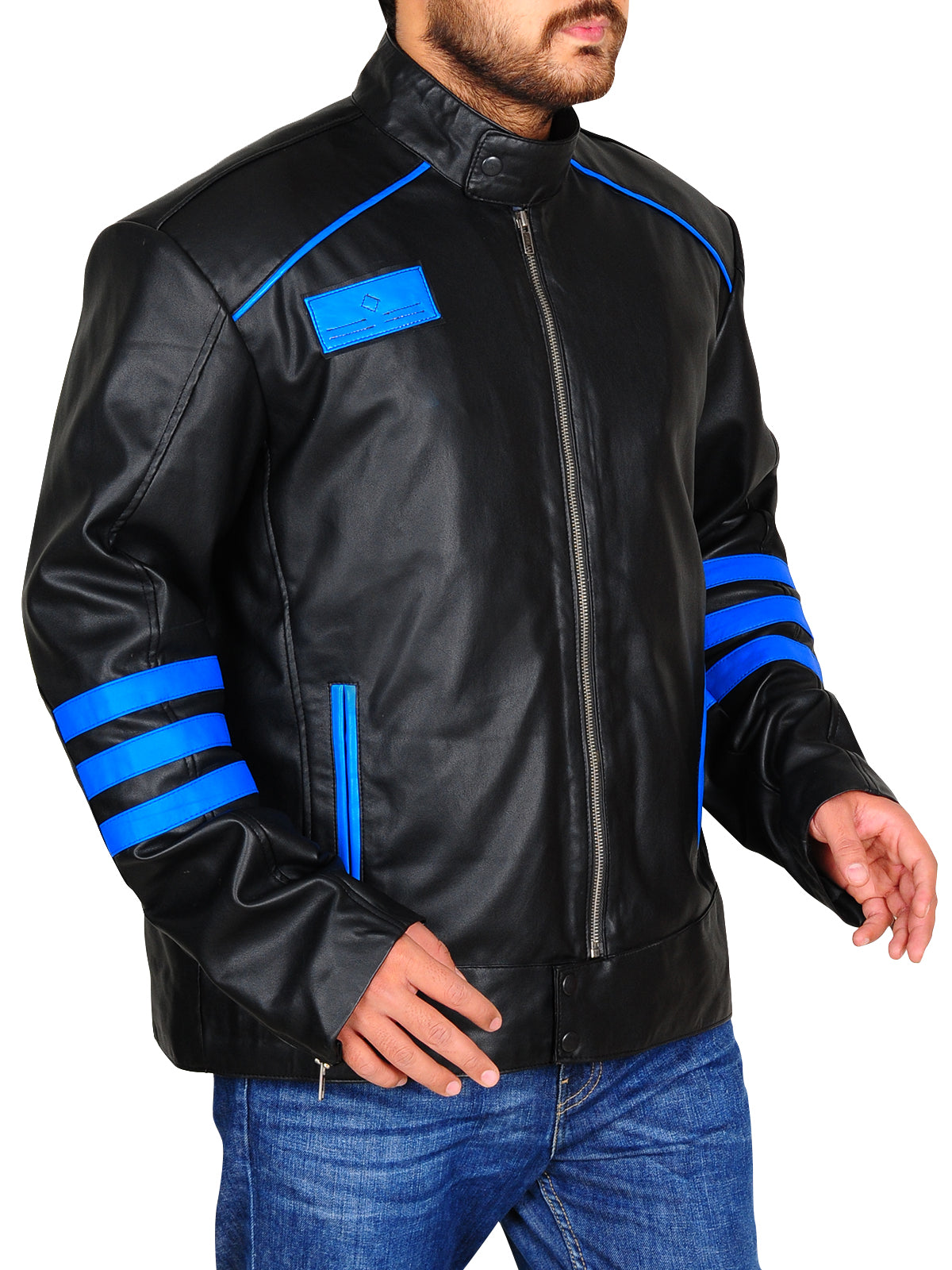 • black blue riding jacket side angle
