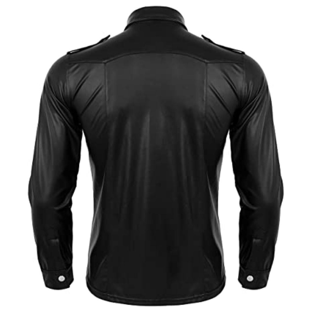 Police Uniform Shirt Tops with Turn-Down Collar - AMSEL LEATHERS