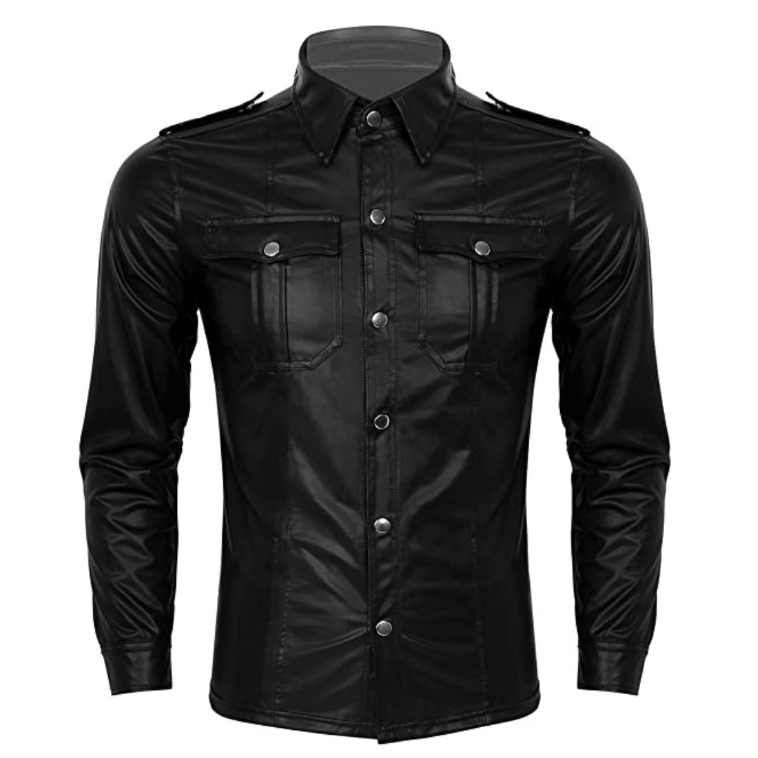 Police Uniform Shirt Tops with Turn-Down Collar - AMSEL LEATHERS