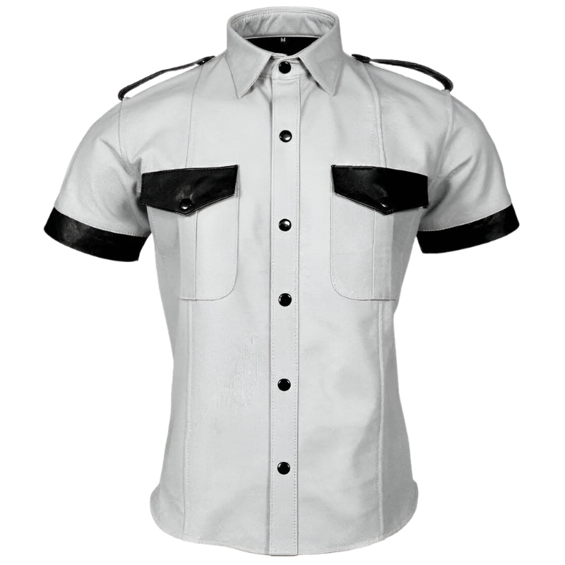 Men’s Police Uniform Style Short Sleeve T-Shirt in Real Sheep Leather - AMSEL LEATHERS