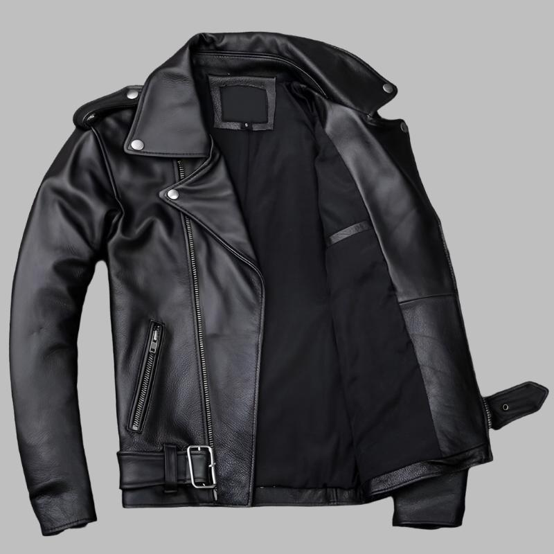 Genuine Cowhide Leather Asymmetrical Cafe Racer Jacket - AMSEL LEATHERS