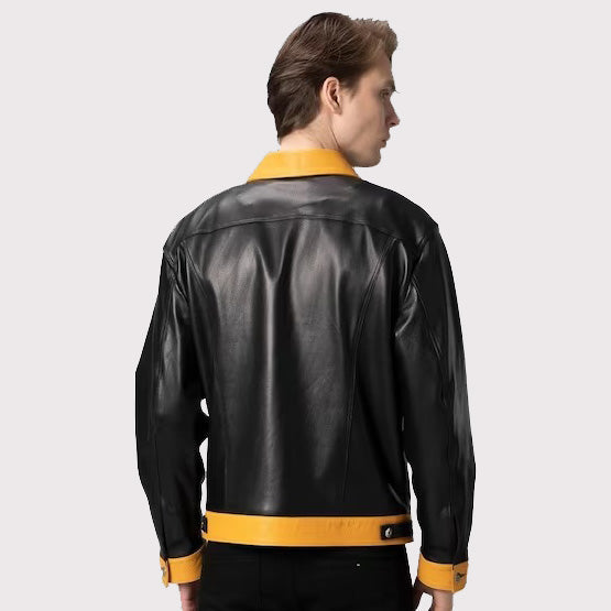 Premium Black Leather Trucker Jacket for Men - AMSEL LEATHERS