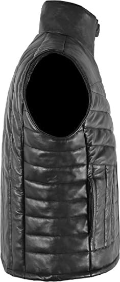 Men's Black Quilted Puffer Leather Vest - AMSEL LEATHERS