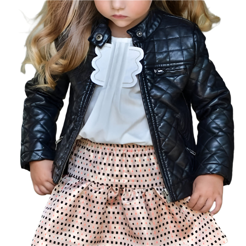 Girls Quilted Pure Black Leather Jacket - AMSEL LEATHERS