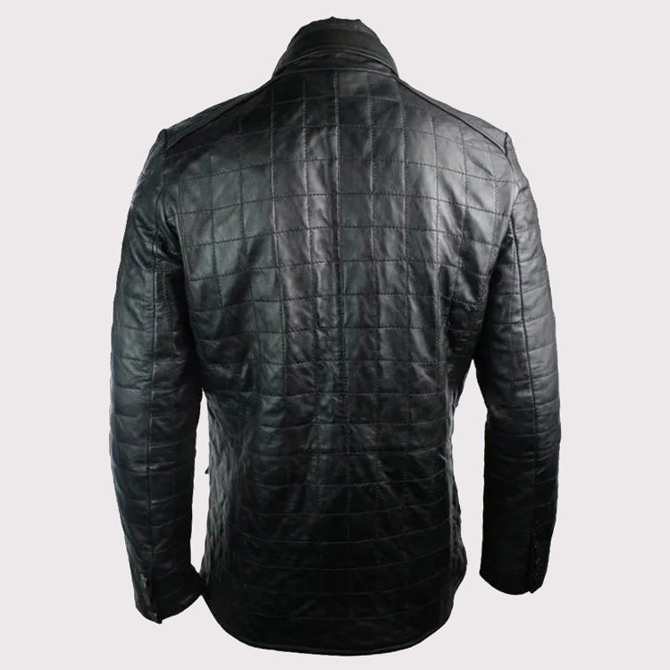 Quilted Celebrity Style Black Leather Blazer for Men - AMSEL LEATHERS