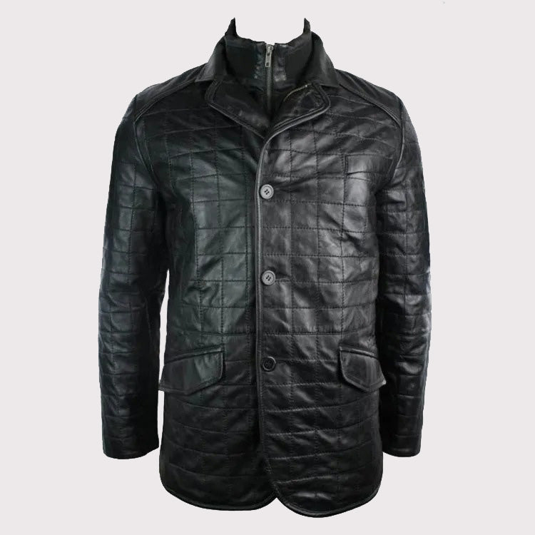 Quilted Celebrity Style Black Leather Blazer for Men - AMSEL LEATHERS