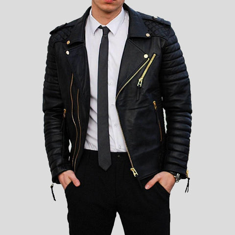 • lambskin biker jacket quilted panel detail
