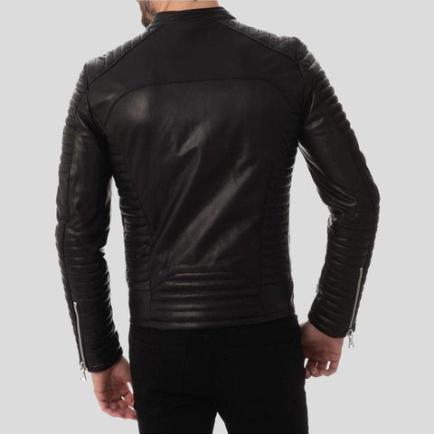 • band collar leather jacket detail
