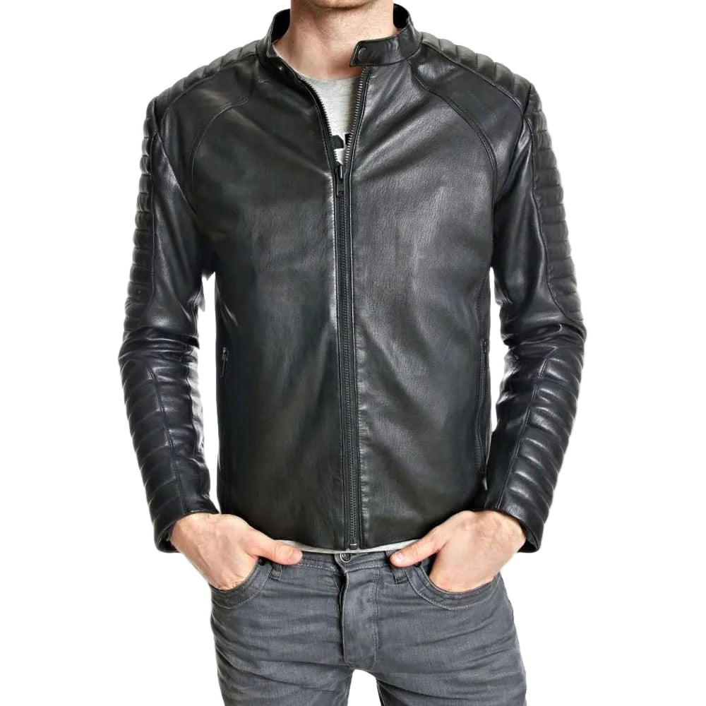 • black quilted leather jacket mens front view
