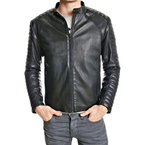 • black quilted leather jacket mens front view
