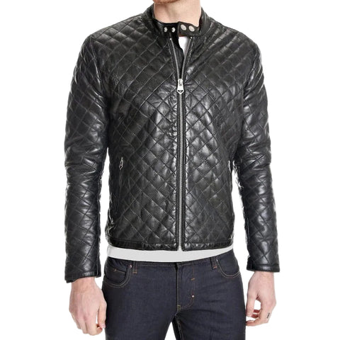 • black quilted leather jacket mens front view
