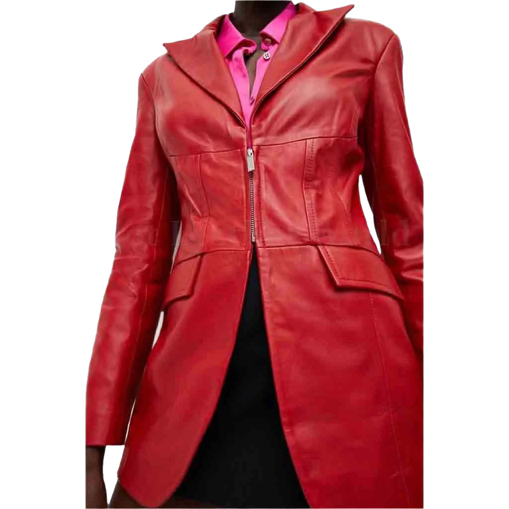 Red Corset Women's Leather Blazer - AMSEL LEATHERS