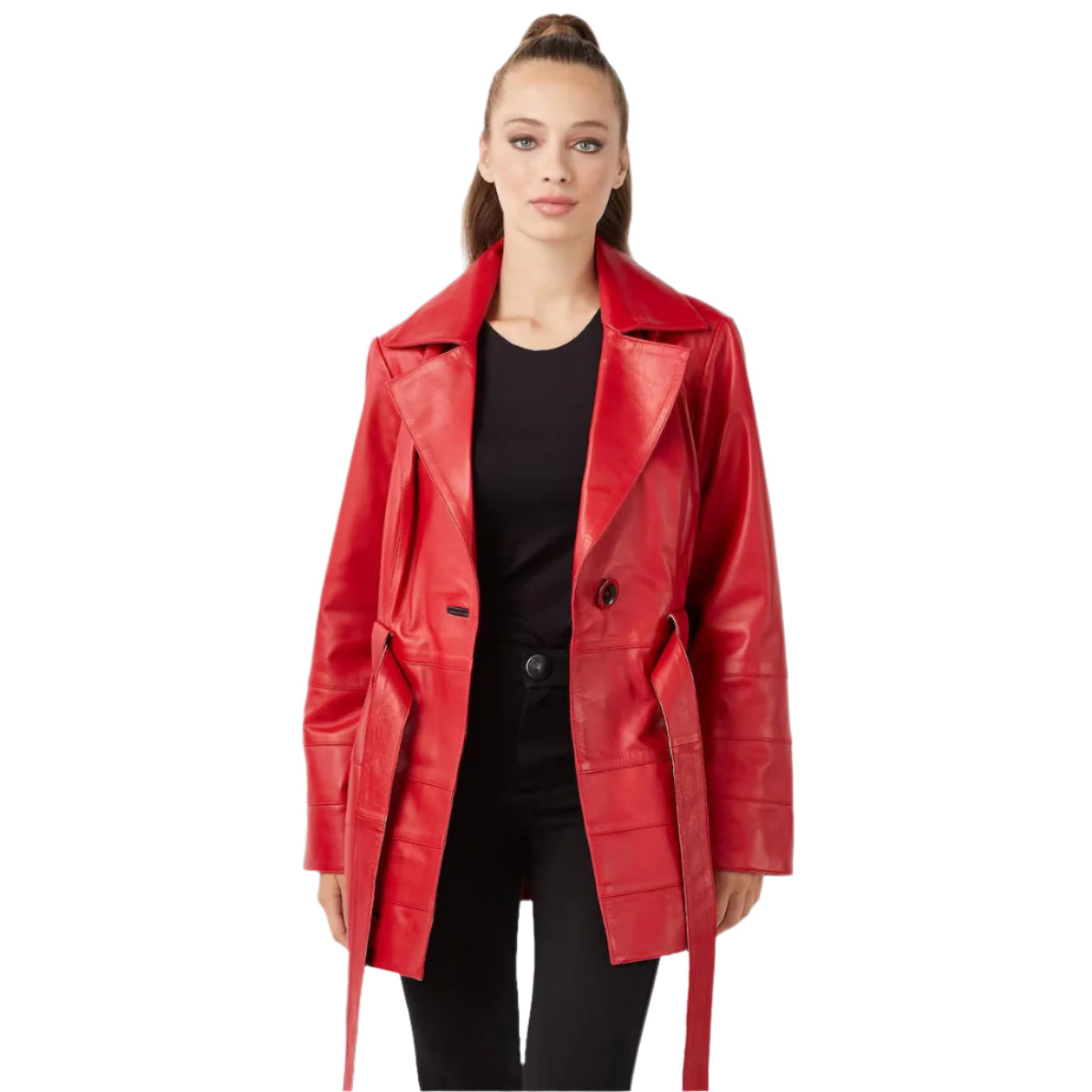 Red Leather Trench Coat for Women – Bold & Stylish Statement Piece - AMSEL LEATHERS