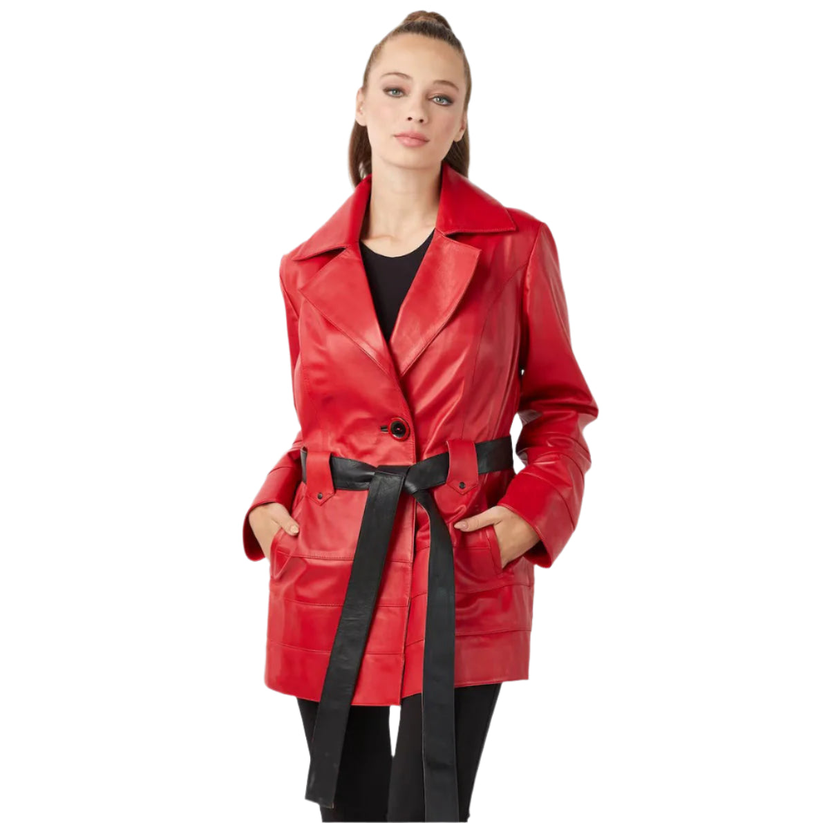 Red Leather Trench Coat for Women – Bold & Stylish Statement Piece - AMSEL LEATHERS