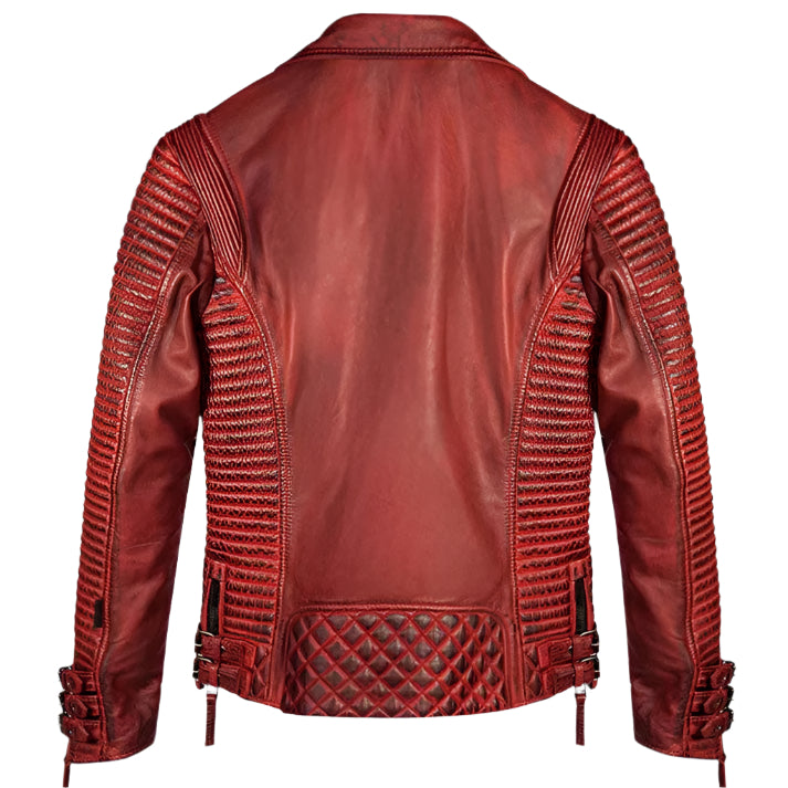 Red Waxed Biker Motorcycle Leather Jacket For Men - AMSEL LEATHERS