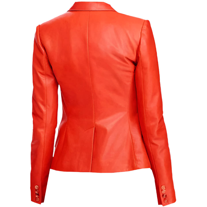 Red Women's Leather Coat with Double Pockets - AMSEL LEATHERS