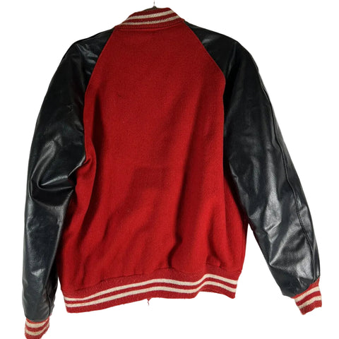 • hooded letterman jacket red black detail
