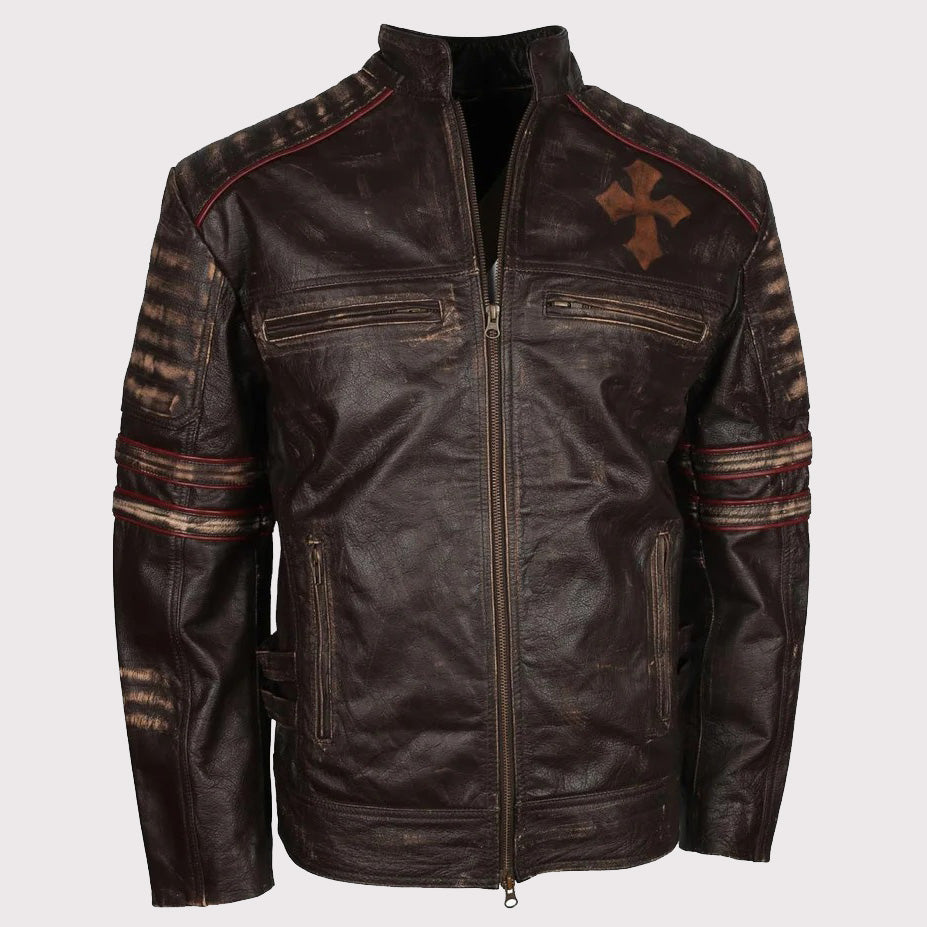 Rider Vintage Café Racer Distressed Brown Leather Jacket for Men - Retro Biker Style - AMSEL LEATHERS