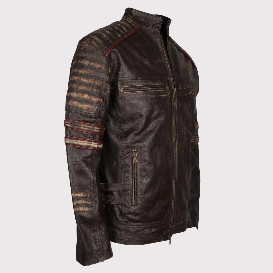 Rider Vintage Café Racer Distressed Brown Leather Jacket for Men - Retro Biker Style - AMSEL LEATHERS