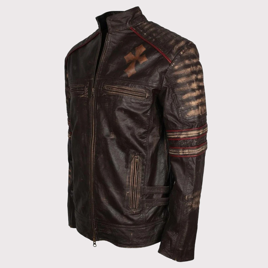 Rider Vintage Café Racer Distressed Brown Leather Jacket for Men - Retro Biker Style - AMSEL LEATHERS