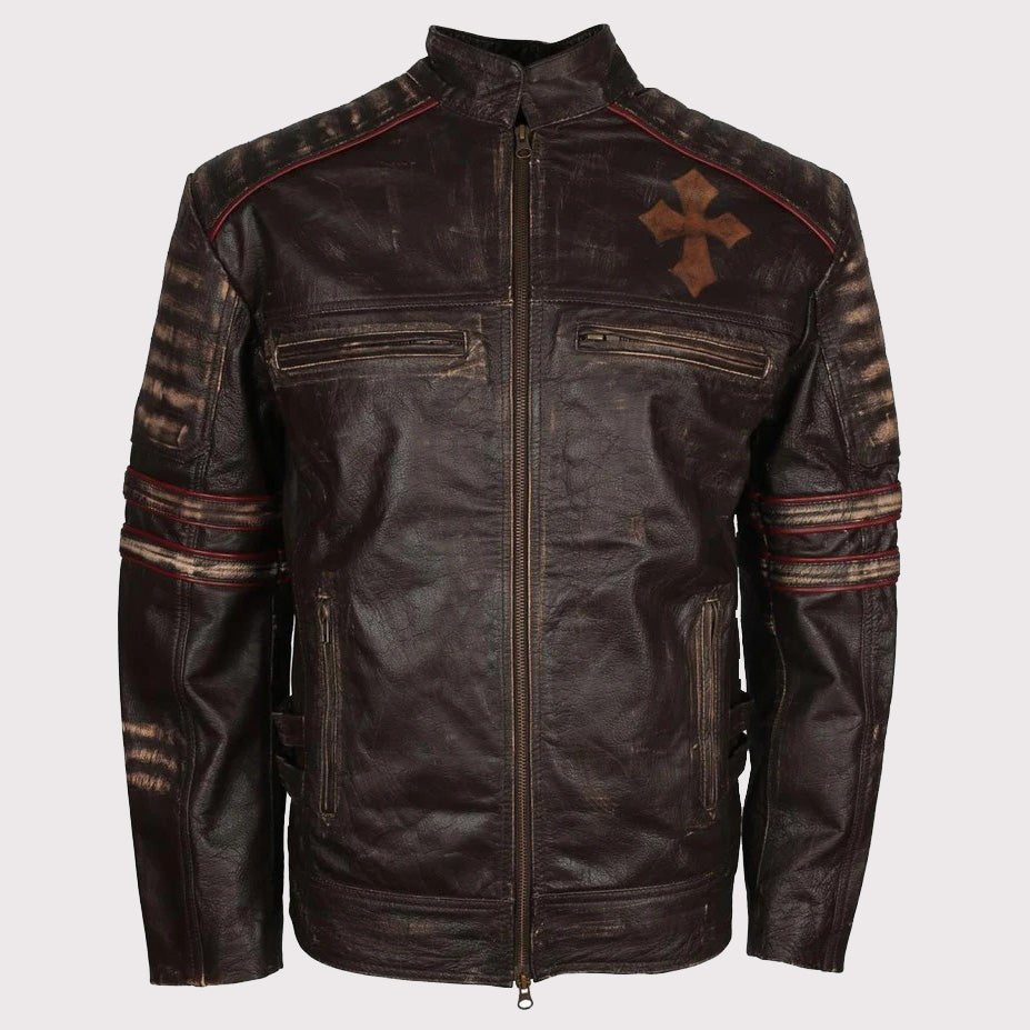 Rider Vintage Café Racer Distressed Brown Leather Jacket for Men - Retro Biker Style - AMSEL LEATHERS