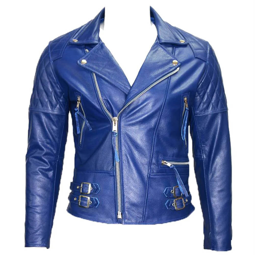 Royal Blue Cafe Racer Leather Motorcycle Jacket - AMSEL LEATHERS