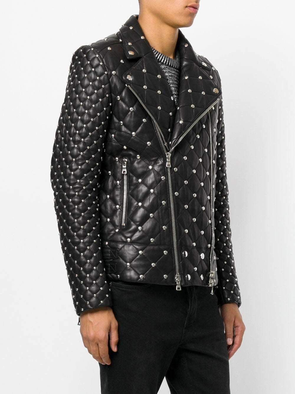 Customized Silver Studded Fashion Leather Jacket Men - AMSEL LEATHERS