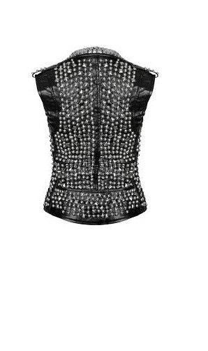 Mens Studded Leather VEST Silver Studs Biker Zipper Pocket - AMSEL LEATHERS