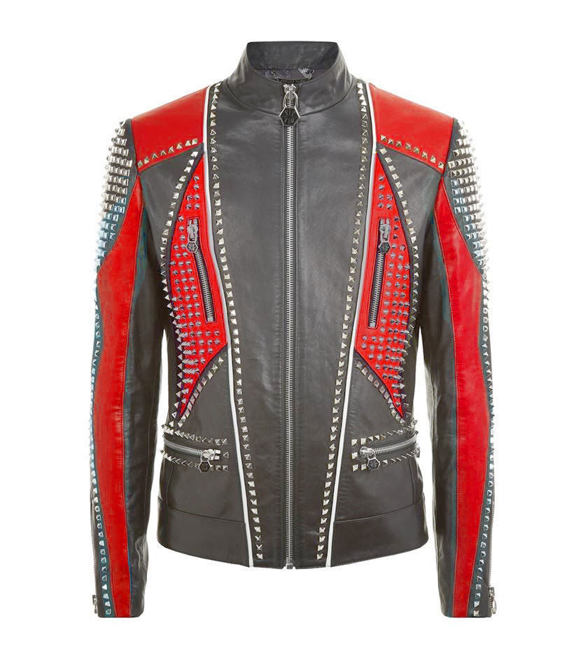 Men Studded Designer Leather Jacket - AMSEL LEATHERS