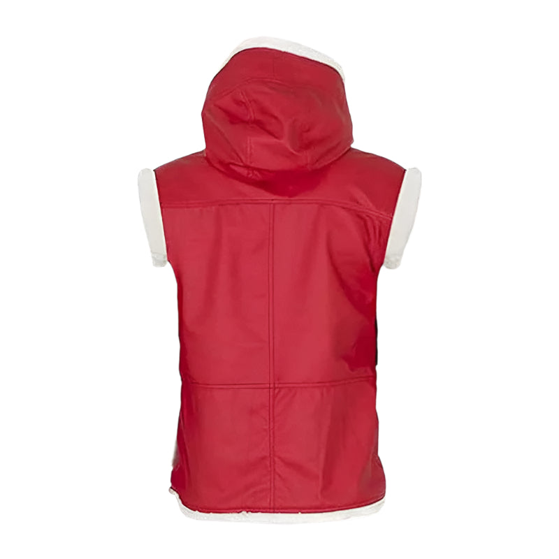 Santa Claus Hooded Red Leather Vest - Christmas Edition - AMSEL LEATHERS