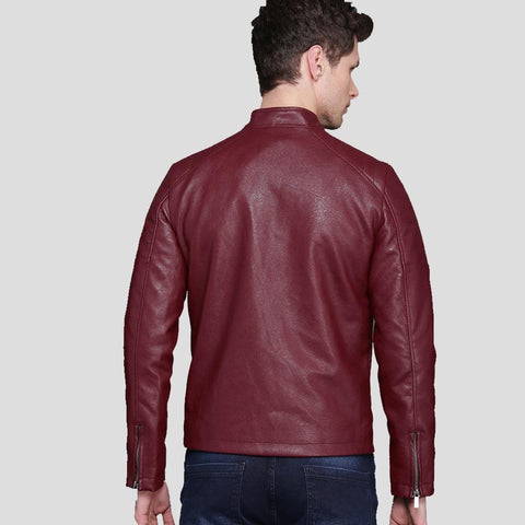men's black quilted lambskin leather biker jacket damon back view
