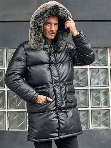 • mens leather winter coat front view
