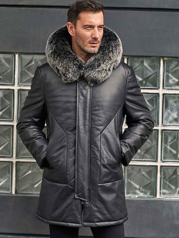 • mens leather winter overcoat front view

