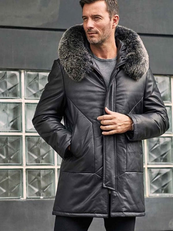 • premium leather texture detail coat
