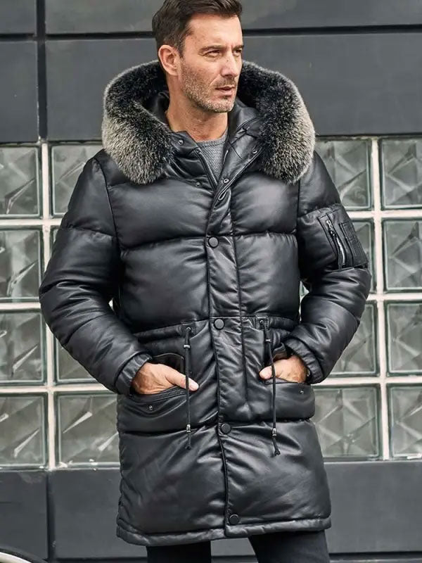 • premium leather texture detail coat
