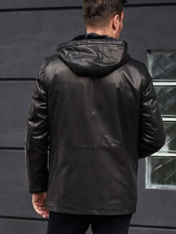 Men’s Black Oversized Faux Fur Leather Overcoat