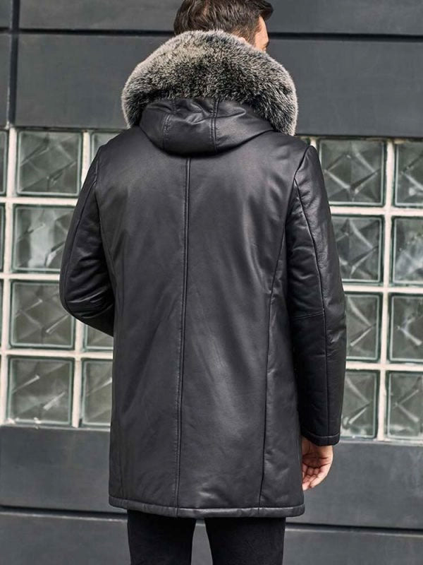 • long leather winter coat styling view
