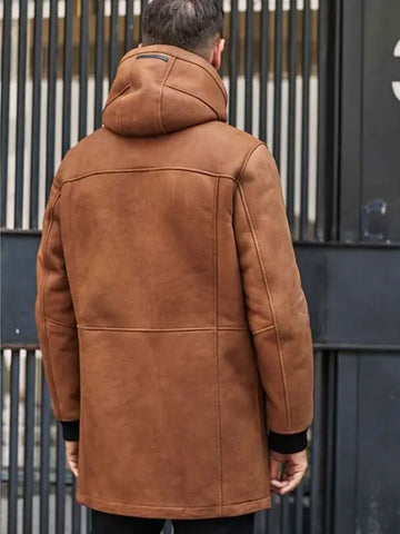 • brown leather overcoat texture detail
