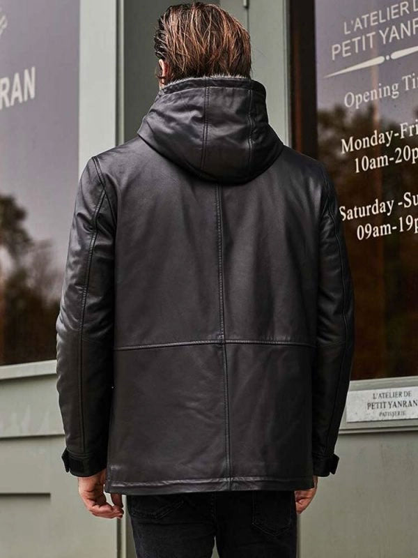 • mens winter overcoat hood detail
