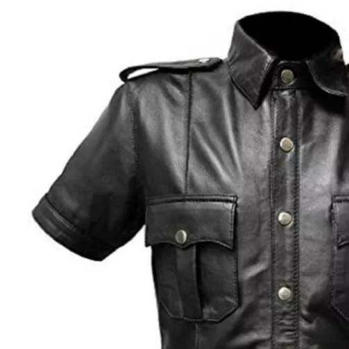 Men's Hot Police Uniform Sheep Leather Shirt - AMSEL LEATHERS