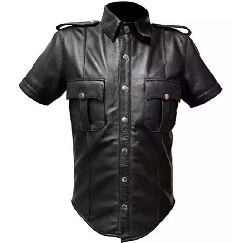 Men's Hot Police Uniform Sheep Leather Shirt - AMSEL LEATHERS