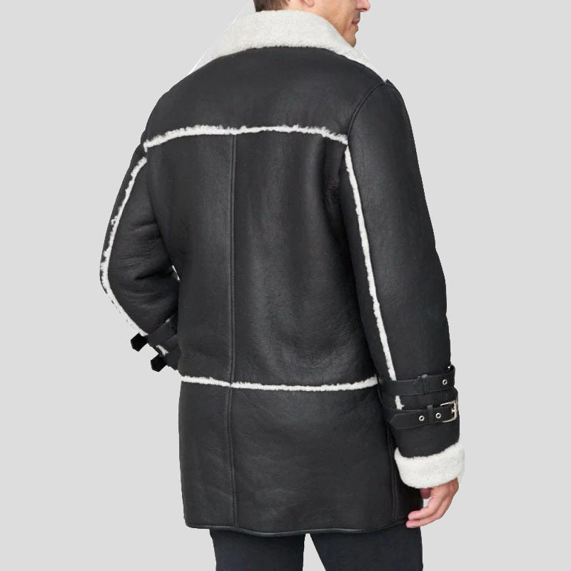 Black Shearling Sheepskin Car Coat - AMSEL LEATHERS