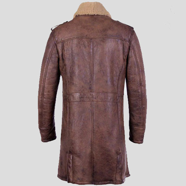 Men's B3 Aviator Sheepskin Shearling Leather Trench Brown Coat - AMSEL LEATHERS