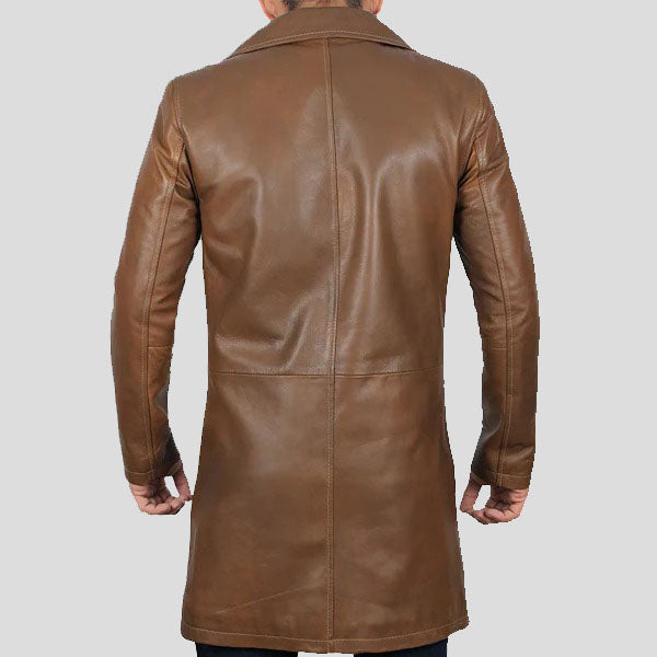 Men's Distressed Brown Winter Car Leather Trench Coat - AMSEL LEATHERS