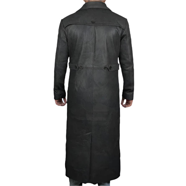 Men's Full Length Black Leather Winter Trench Coat Overcoat - AMSEL LEATHERS