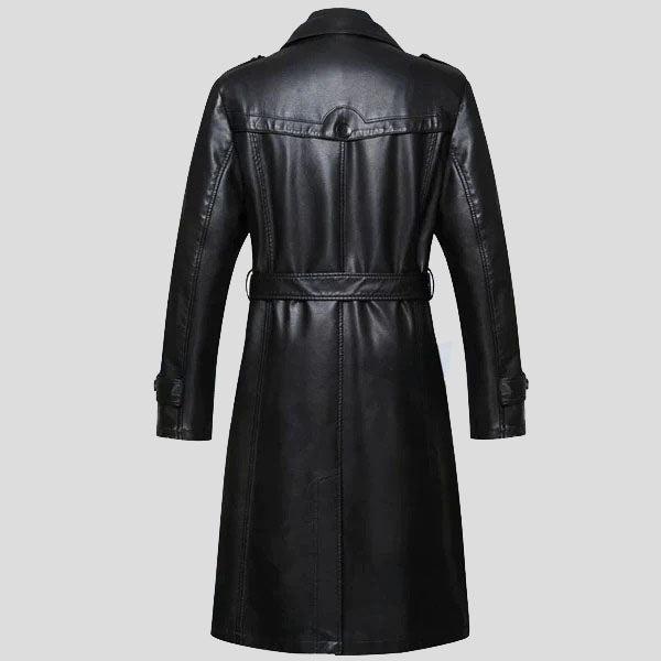 Men's Sheepskin Long Leather Trench Coat - AMSEL LEATHERS